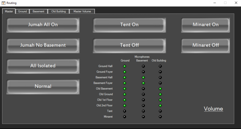 iPad / Audio Architect Master Routing panel 